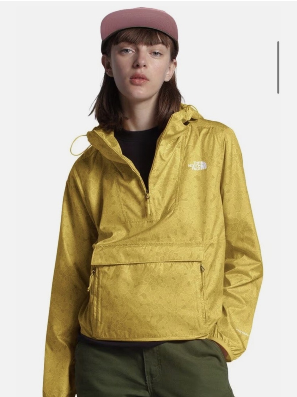 The North Face Yellow Floral Windwall Fanorak Packable Windbreaker Jacket Sz M